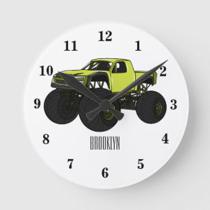 Monster truck cartoon illustration round clock
