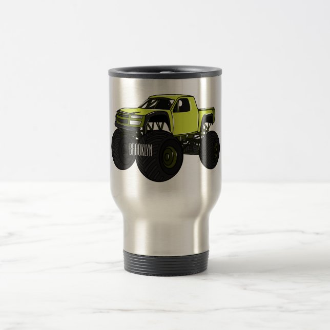 Monster truck cartoon illustration travel mug (Center)