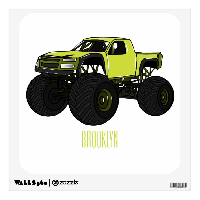 Monster truck cartoon illustration wall decal (Front)