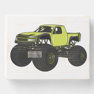 Monster truck cartoon illustration wooden box sign