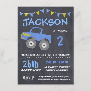 Monster Truck Chalkboard Birthday Invitation
