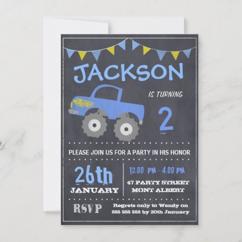 Monster Truck Chalkboard Birthday Invitation