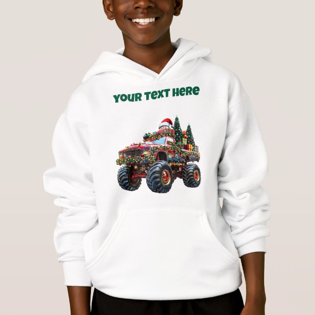 Monster Truck Christmas – Editable Boys’ Hoodie (Front)