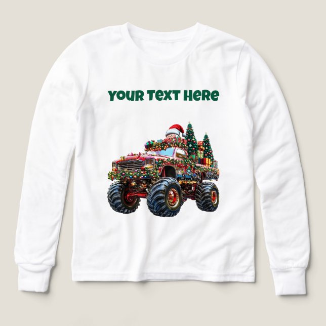 Monster Truck Christmas – Editable Boys’ Tri-Blend Tri-Blend Shirts (Design Front)
