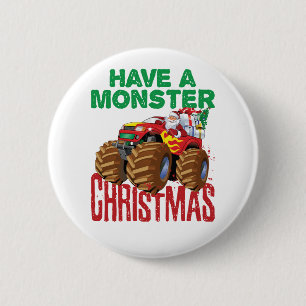 Monster Truck Christmas Santa Claus Boys Toddlers Button