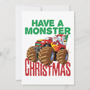 Monster Truck Christmas Santa Claus Boys Toddlers Holiday Card