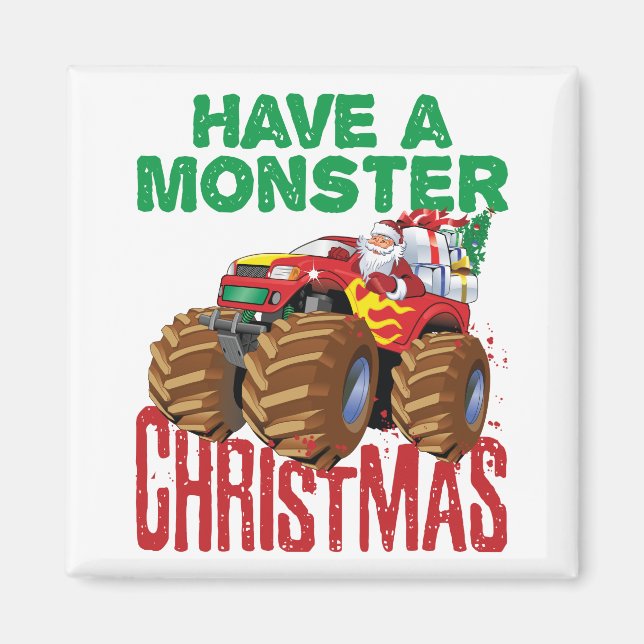 Monster Truck Christmas Santa Claus Boys Toddlers Magnet (Front)