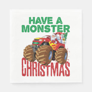 Monster Truck Christmas Santa Claus Boys Toddlers Napkins