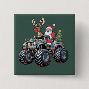 Monster Truck Christmas Santa Holiday Kids Button