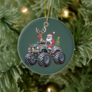Monster Truck Christmas Santa Holiday Kids Ceramic Ornament