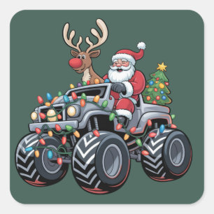 Monster Truck Christmas Santa Holiday Kids Square Sticker