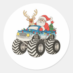 Monster Truck Christmas Santa Reindeer Festive Classic Round Sticker