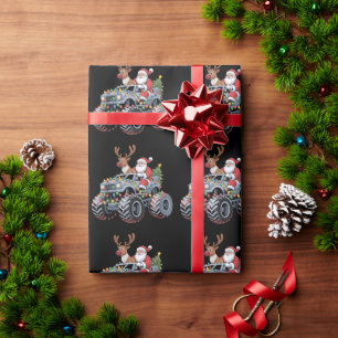 Monster Truck Christmas Santa Reindeer Holiday  Wrapping Paper
