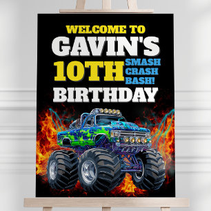 Monster Truck Cool Blue 10th Birthday Welcome Sign