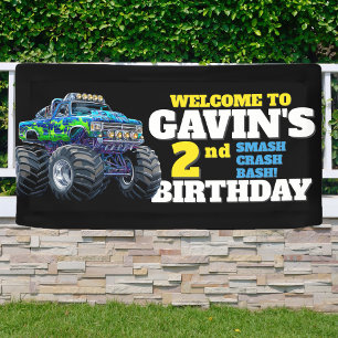 Monster Truck Cool Blue 2nd Birthday Custom Vinyl  Banner