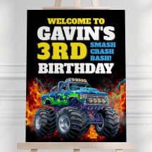 Monster Truck Cool Blue 2nd Birthday Welcome Sign
