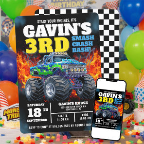 Monster Truck Cool Blue 3rd Birthday Personalized Invitation