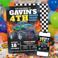 Monster Truck Cool Blue 4th Birthday Personalized Invitation