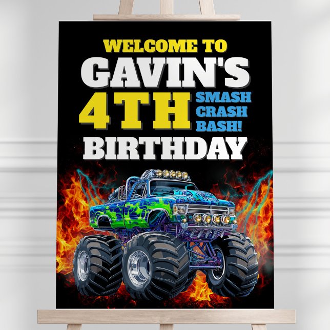Monster Truck Cool Blue 4th Birthday Welcome Sign (Creator Uploaded)