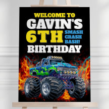 Monster Truck Cool Blue 6th Birthday Welcome Sign