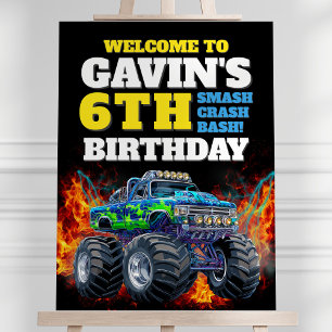 Monster Truck Cool Blue 6th Birthday Welcome Sign