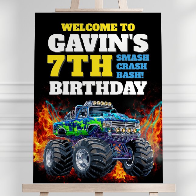 Monster Truck Cool Blue 7th Birthday Welcome Sign (Creator Uploaded)