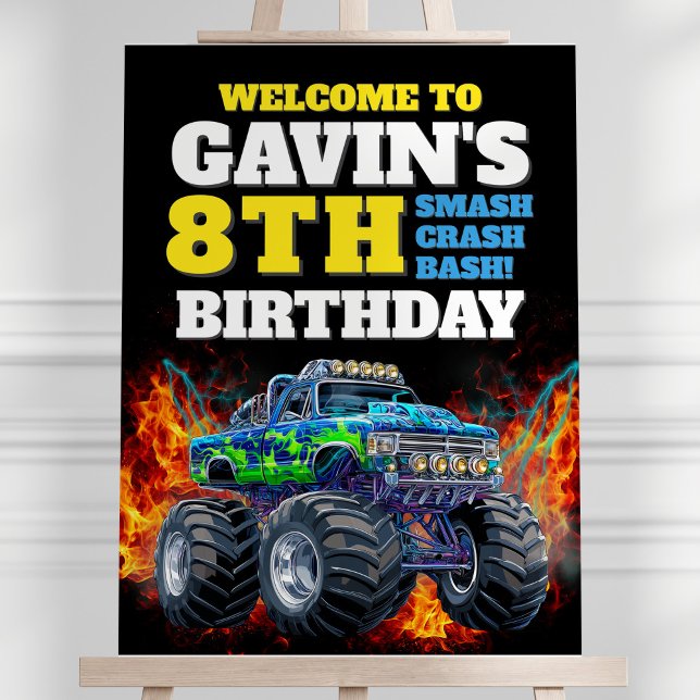 Monster Truck Cool Blue 8th Birthday Welcome Sign (Creator Uploaded)