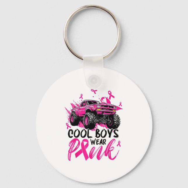 Monster Truck Cool Boys Wear Nk Breast Cancer Awar Keychain (Front)