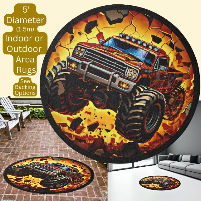 Monster Truck Cracked Background Circle Area Rug (Creator Uploaded)