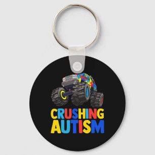 Monster Truck Crushing Austim Autism Awareness Keychain