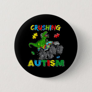 Monster Truck Crushing Austim Autism Awareness TR Button