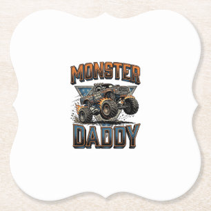 Monster Truck Daddy Vintage Engraving Shirt Design Paper Coaster