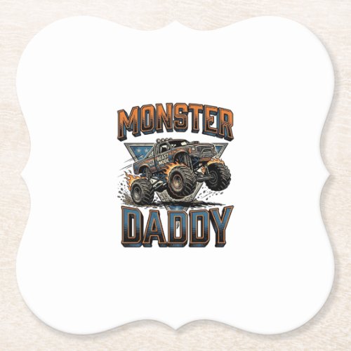 Monster Truck Daddy Vintage Engraving Shirt Design Paper Coaster