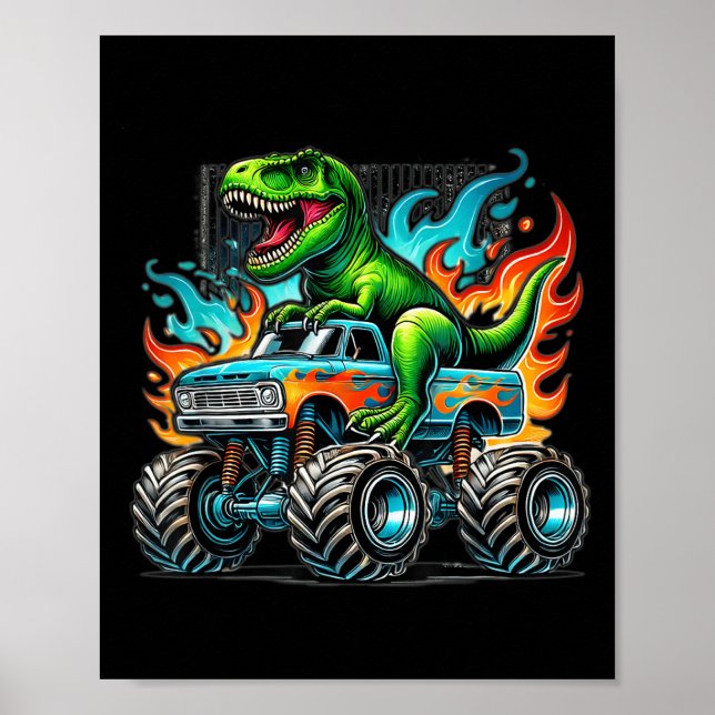 Monster Truck Dinosaur Birthday Party Monster Truc Poster (Front)