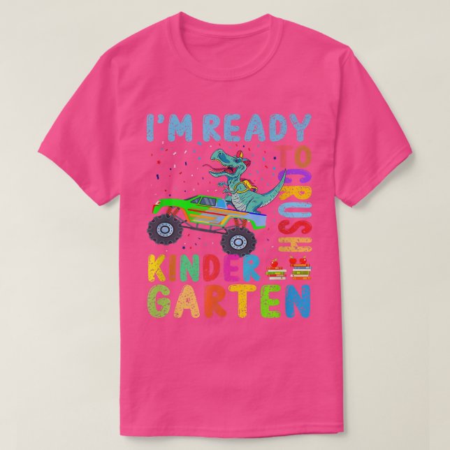 Monster Truck Dinosaur Boys Ready To Crush Kinderg T-Shirt (Design Front)