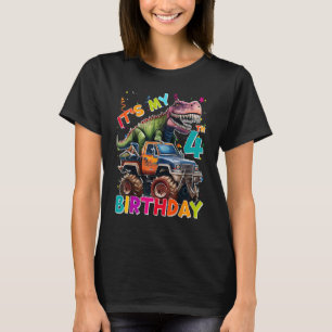 Monster Truck Dinosaur Rex 4th Birthday 4 Year Old T-Shirt