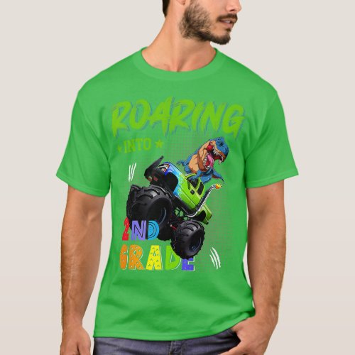 Monster Truck Dinosaur Roaring into 2nd Grade Back T_Shirt