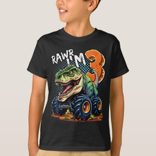 Monster Truck Dinosaur T_Rex 3rd Birthday Boy 3   T_Shirt