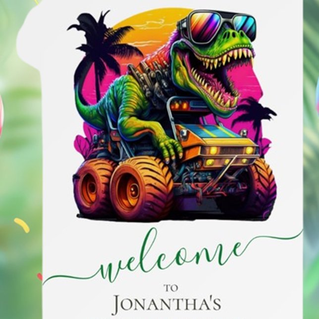 Monster Truck DINOSAUR White Backdrop Foam Board (Get ready to roar!)