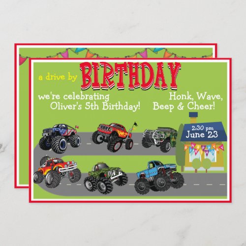 Monster Truck Drive By Birthday Parade Invitation