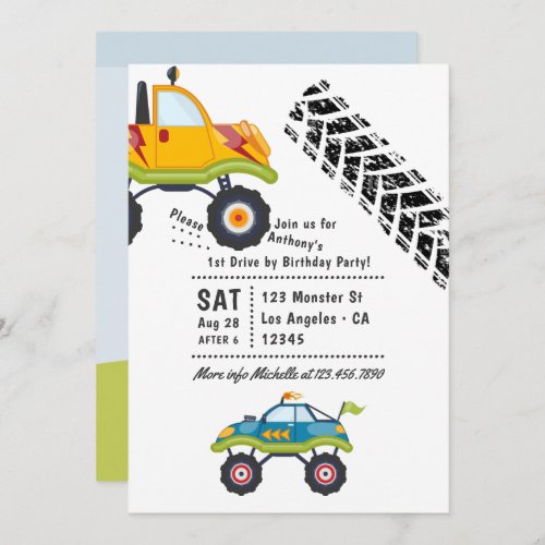 Monster Truck Drive By Birthday Party Invitation