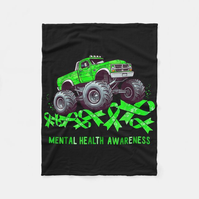Monster Truck Drives Over Ribbon Mental Health Awa Fleece Blanket (Front)