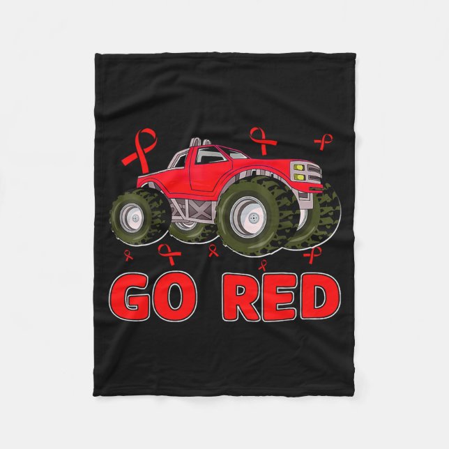 Monster Truck February Heart Disease Awareness Mon Fleece Blanket (Front)