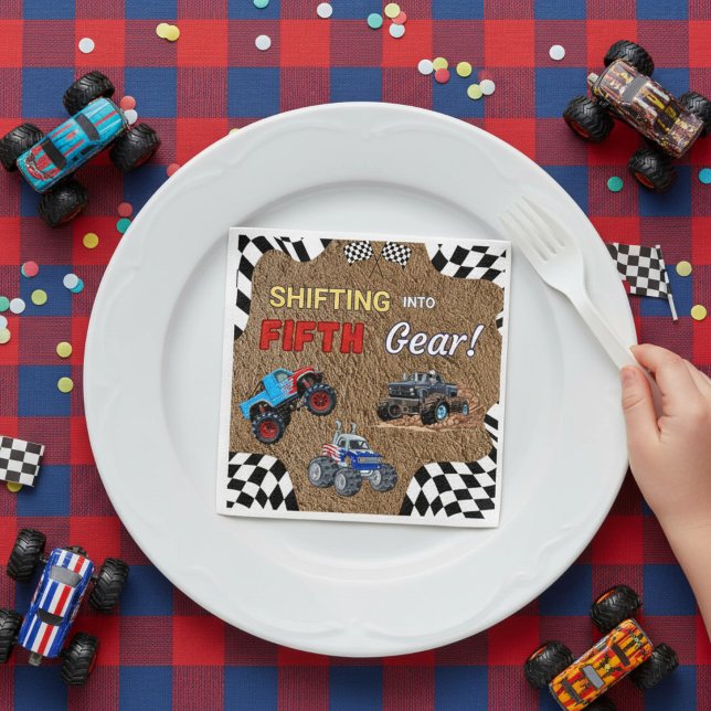 Monster Truck Fifth Birthday Boy  Napkins (Creator Uploaded)