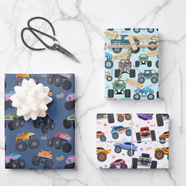 Monster Truck Gift Wrap, Big Wheels Wrapping Paper (Front)