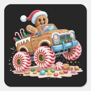 Monster Truck Gingerbread Man Christmas Baking Square Sticker