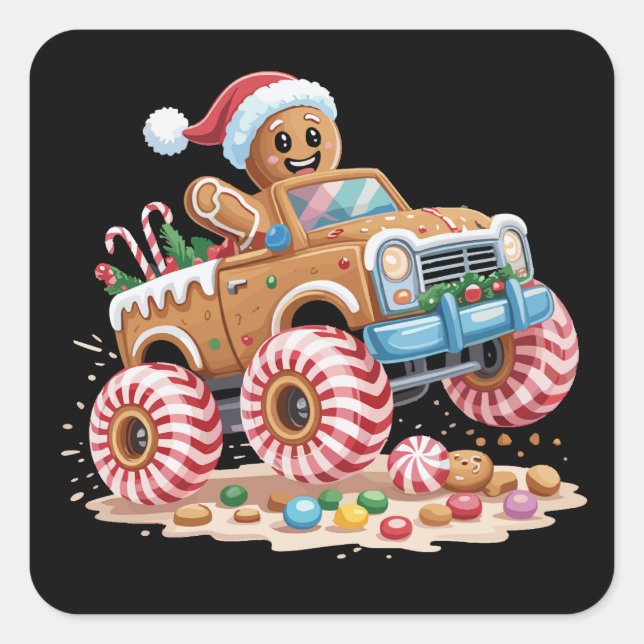 Monster Truck Gingerbread Man Christmas Baking  Square Sticker (Front)