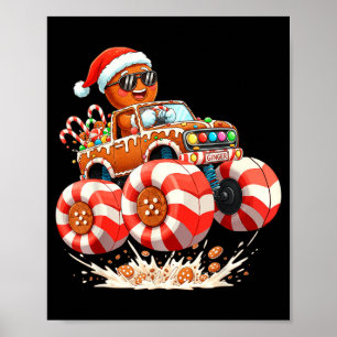 Monster Truck Gingerbread Man Christmas  Poster
