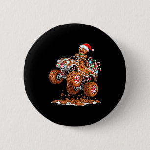 Monster Truck Gingerbread Man Funny Christmas Baki Button