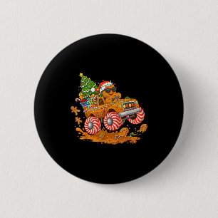Monster Truck Gingerbread Man Funny Christmas Baki Button